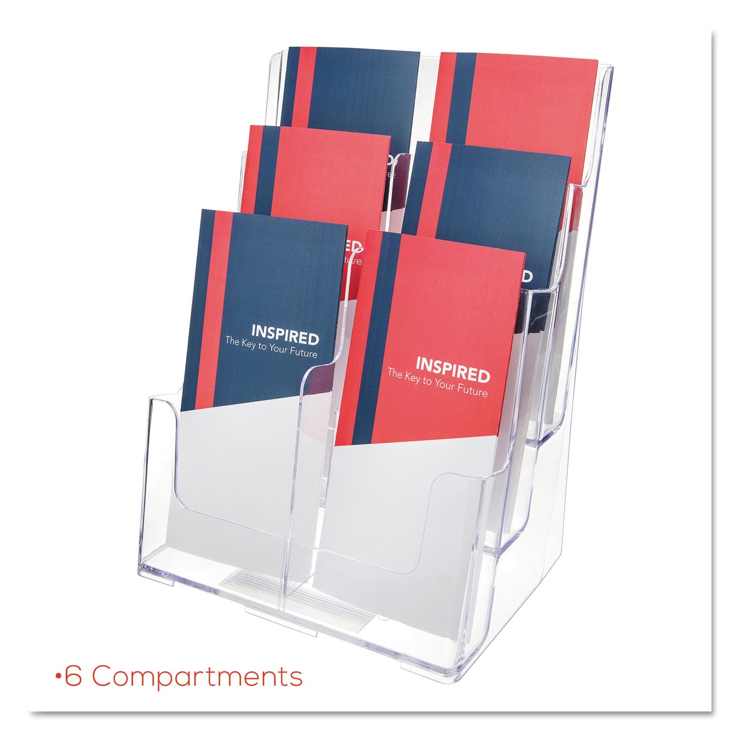 deflecto 6-Compartment DocuHolder, Leaflet Size, 9.63w x 6.25d x 12.63h, Clear