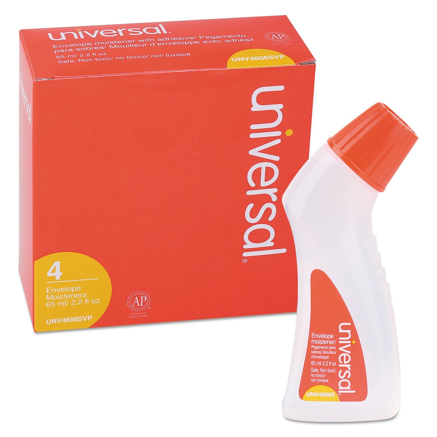 Universal Envelope Moistener with Adhesive, 2.2 oz Bottle, Clear, 4/Pack