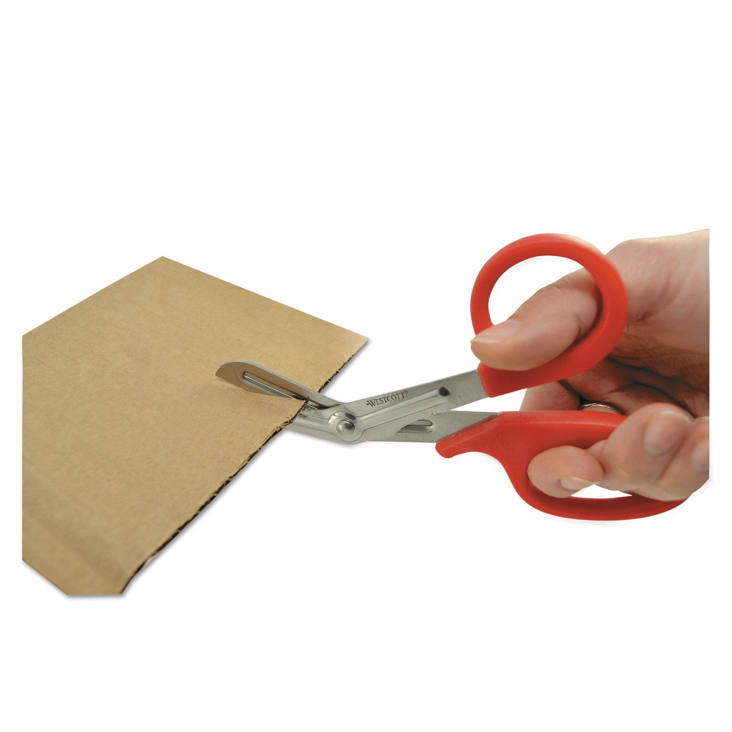 Westcott Stainless Steel Office Snips, 7" Long, 1.75" Cut Length, Red Offset Handle