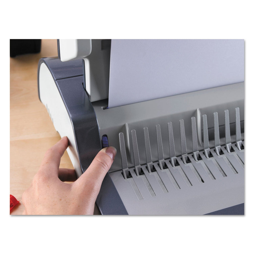 Fellowes Quasar 500 Electric Comb Binding System, 500 Sheets, 16.88 x 15.38 x 5.13, Metallic Gray