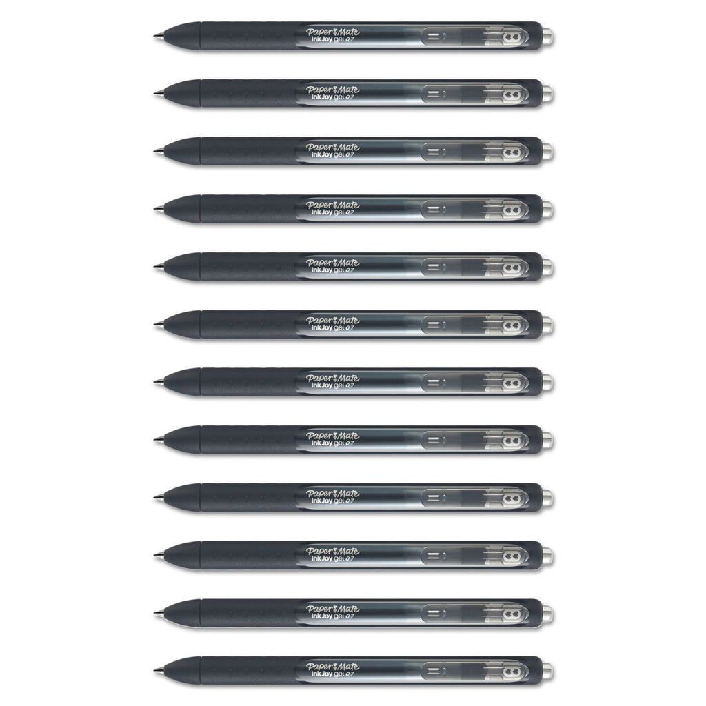 Paper Mate InkJoy Gel Pen, Retractable, Medium 0.7 mm, Black Ink, Black Barrel, Dozen