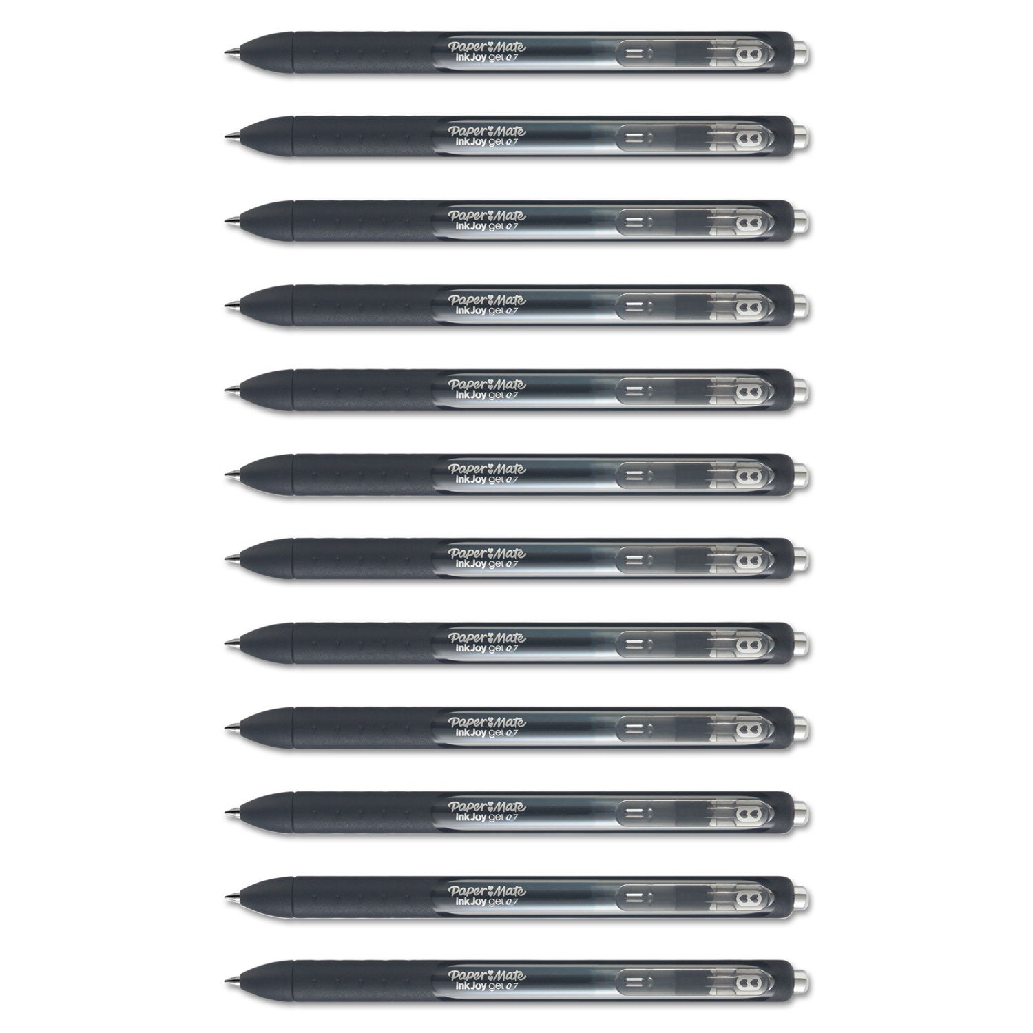 Paper Mate InkJoy Gel Pen, Retractable, Medium 0.7 mm, Black Ink, Black Barrel, Dozen
