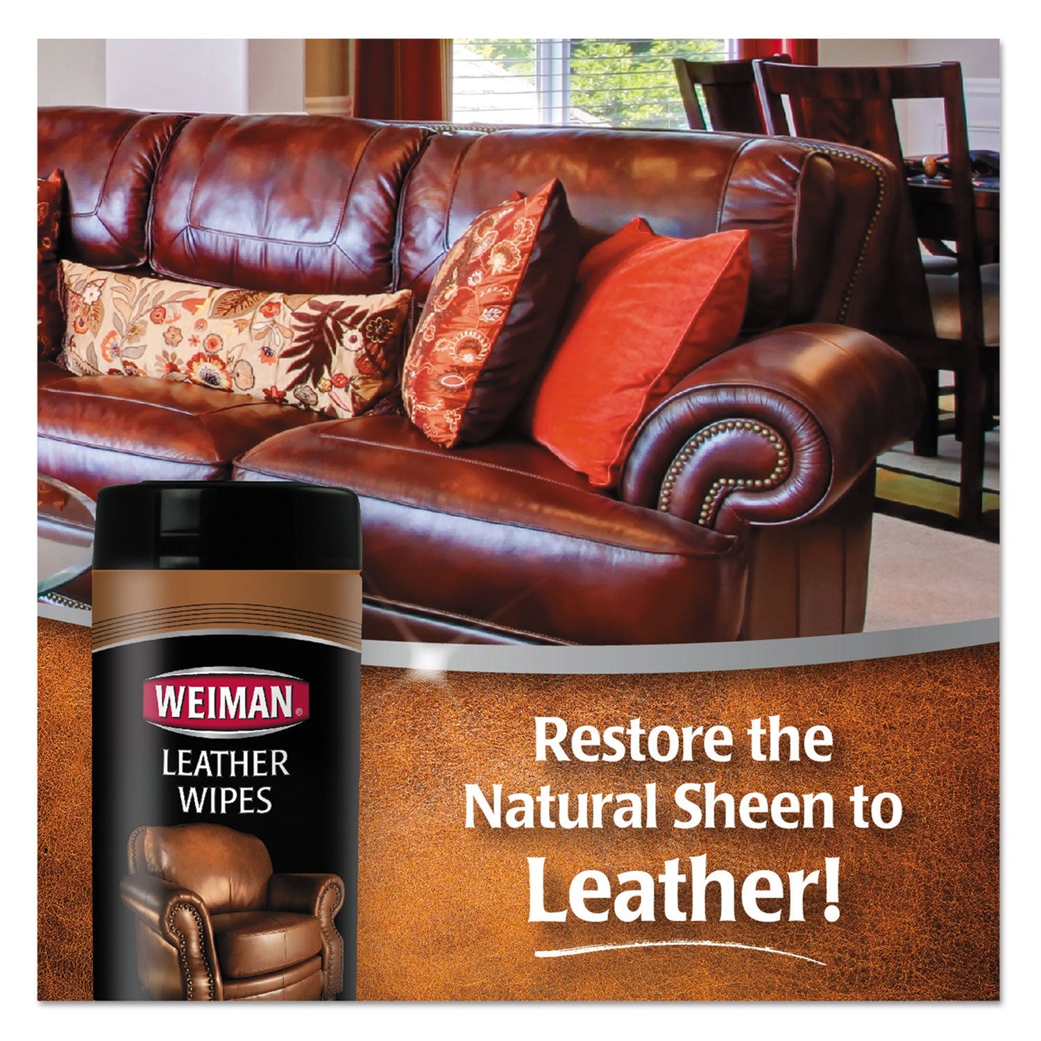WEIMAN Leather Wipes, 7 x 8, 30/Canister, 4 Canisters/Carton