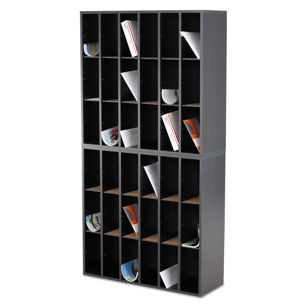 Safco Wood Mail Sorter with Adjustable Dividers, Stackable, 18 Compartments, 33.75 x 12 x 32.75, Black