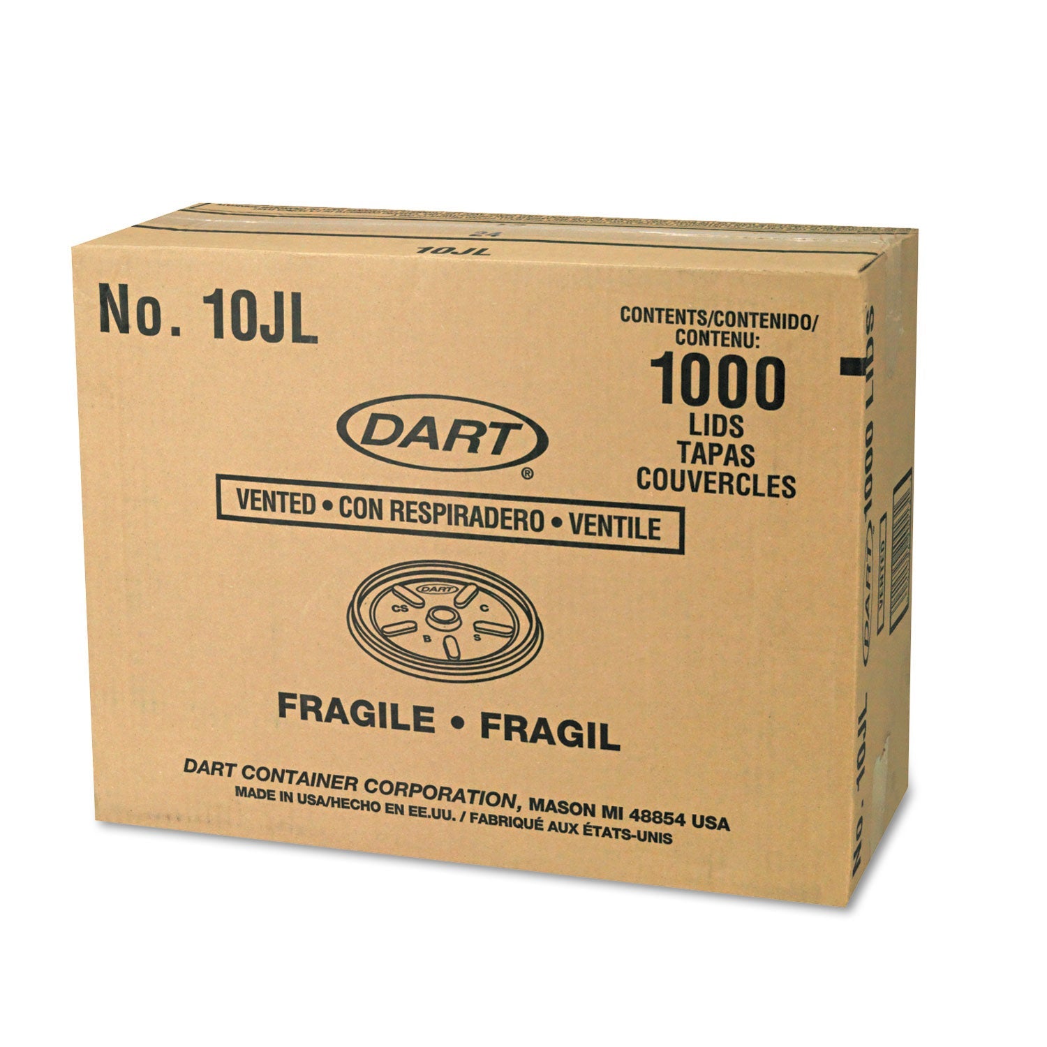 Dart Vented Plastic Hot Cup Lids, 10 oz Cups, White, 1,000/Carton