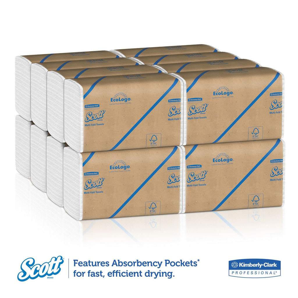 Scott Essential Multi-Fold Towels, Absorbency Pockets, 9.2 x 9.4, White, 250/Packs, 16 Pack/Carton