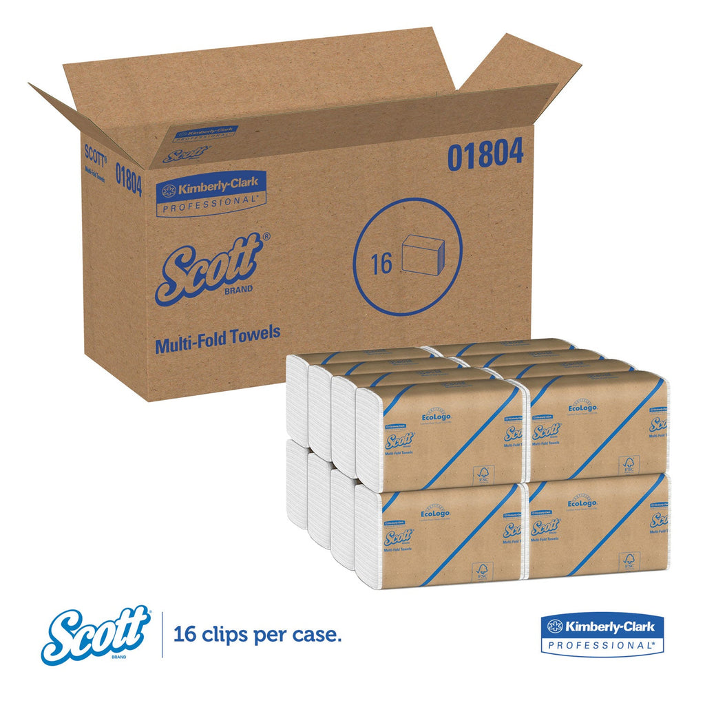 Scott Essential Multi-Fold Towels, Absorbency Pockets, 9.2 x 9.4, White, 250/Packs, 16 Pack/Carton