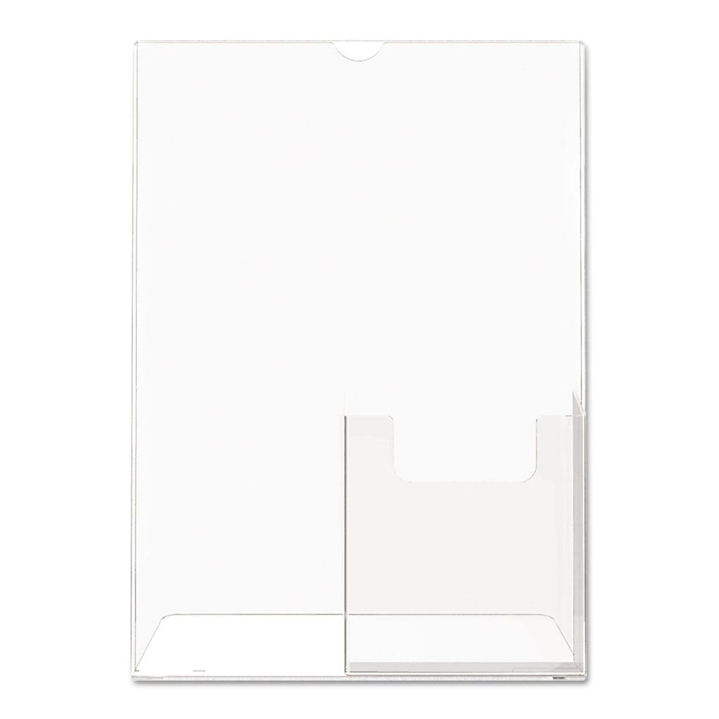 deflecto Superior Image Slanted Sign Holder with Front Pocket, 9w x 4.5d x 10.75h, Clear