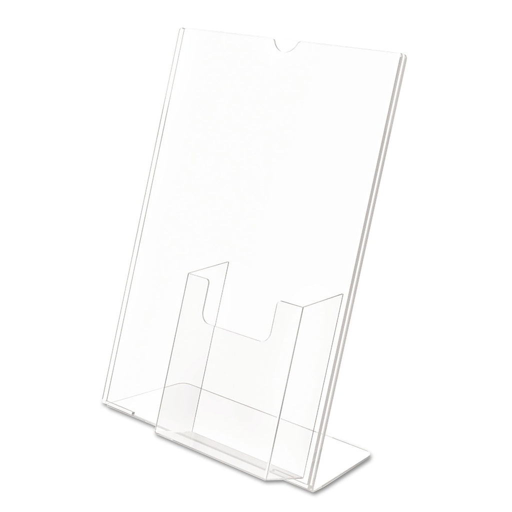 deflecto Superior Image Slanted Sign Holder with Front Pocket, 9w x 4.5d x 10.75h, Clear