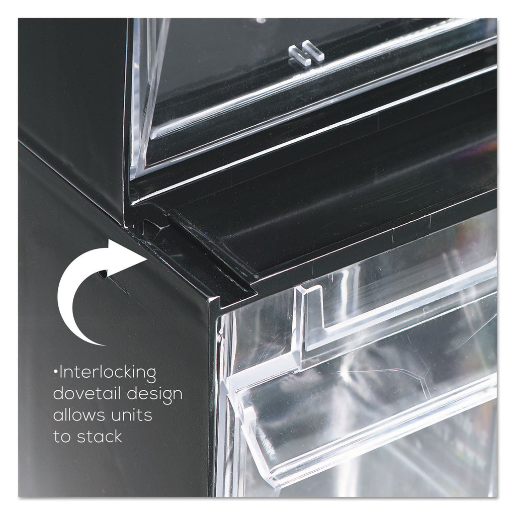 deflecto Tilt Bin Interlocking Multi-Bin Storage Organizer, 5 Sections, 23.63" x 5.25" x 6.5", Black/Clear