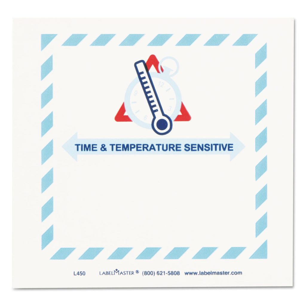 LabelMaster Shipping and Handling Self-Adhesive Labels, TIME and TEMPERATURE SENSITIVE, 5.5 x 5, Blue/Gray/Red/White, 500/Roll