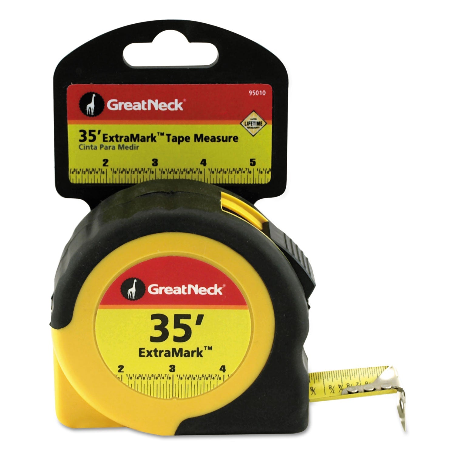 Great Neck ExtraMark Tape Measure, 1" x 35 ft, Steel, Yellow/Black