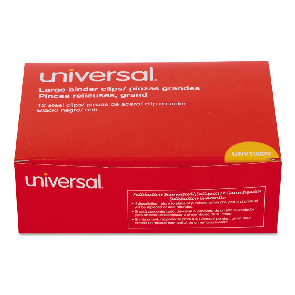Universal Binder Clips, Large, Black/Silver, 12/Box
