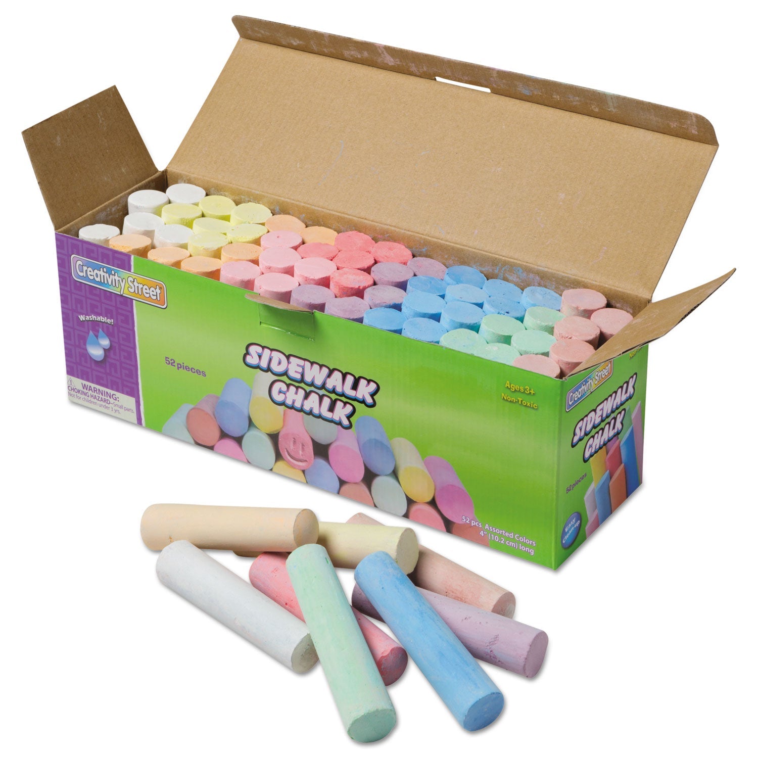 Creativity Street Sidewalk Chalk, Jumbo Stick, 4" x 1" Diameter, 12 Assorted Colors, 52/Set