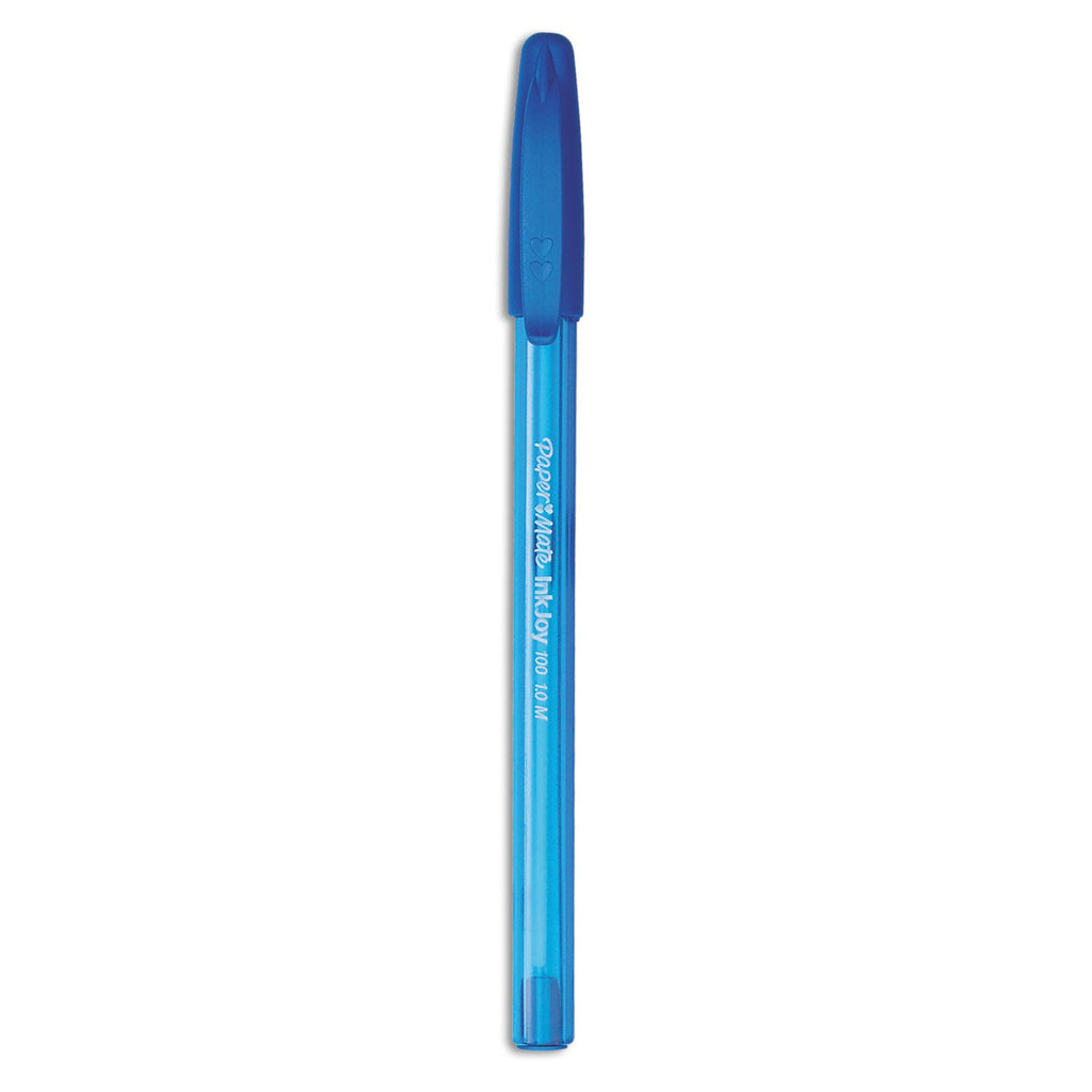 Paper Mate InkJoy 100 Ballpoint Pen, Stick, Medium 1 mm, Blue Ink, Blue Barrel, Dozen