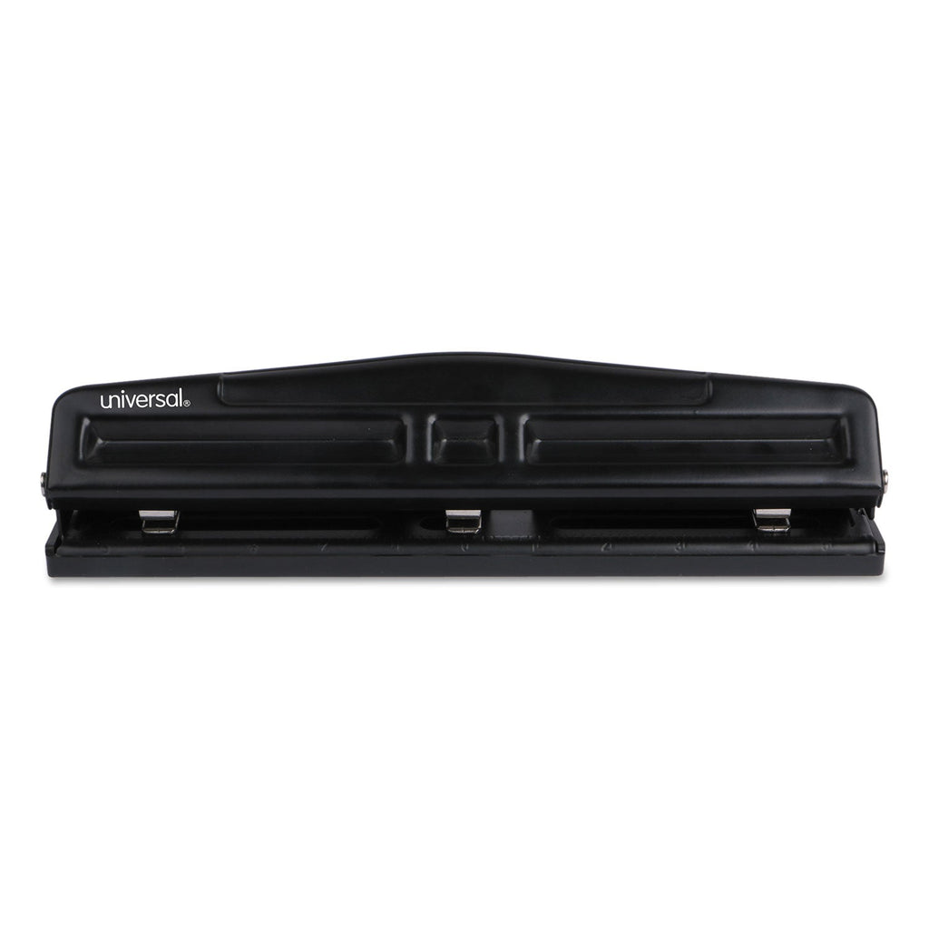 Universal 12-Sheet Deluxe Two- and Three-Hole Adjustable Punch, 9/32" Holes, Black
