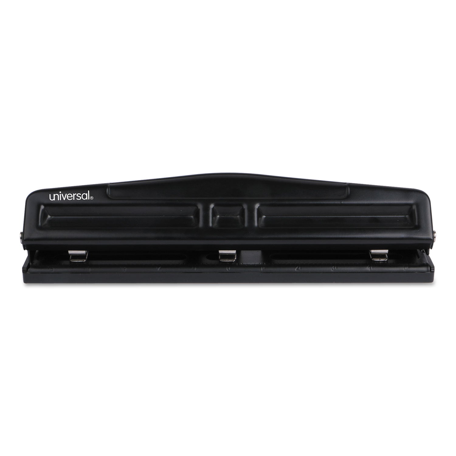 Universal 12-Sheet Deluxe Two- and Three-Hole Adjustable Punch, 9/32" Holes, Black