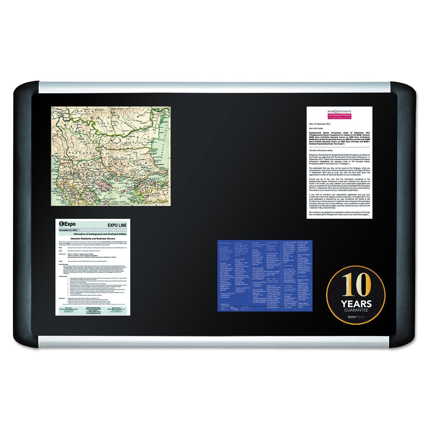 MasterVision Black fabric bulletin board, 36 x 48, Silver/Black