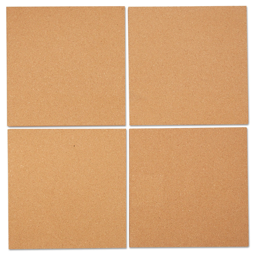Universal Cork Tile Panels, Brown, 12 x 12, 4/Pack
