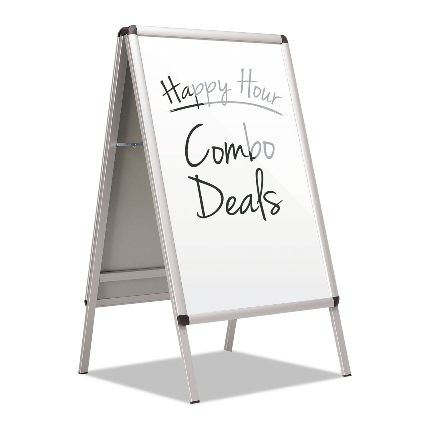 Quartet Improv A-Frame Sign with Total Erase Surface, Aluminum, 28.5 x 42, Silver