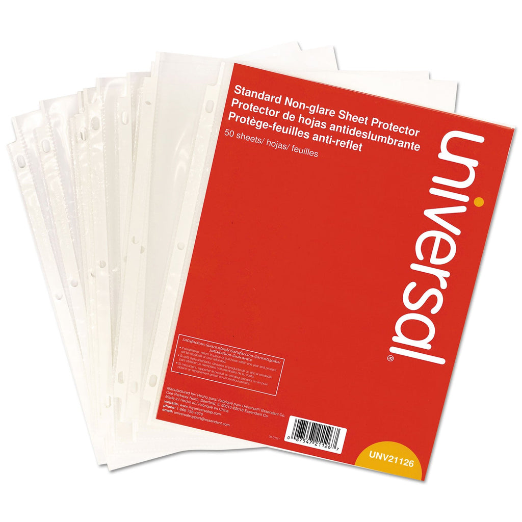 Universal Top-Load Poly Sheet Protectors, Std Gauge, Nonglare, Clear, 50/Pack