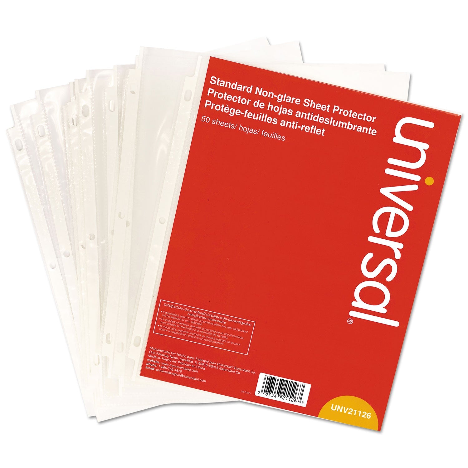 Universal Top-Load Poly Sheet Protectors, Std Gauge, Nonglare, Clear, 50/Pack