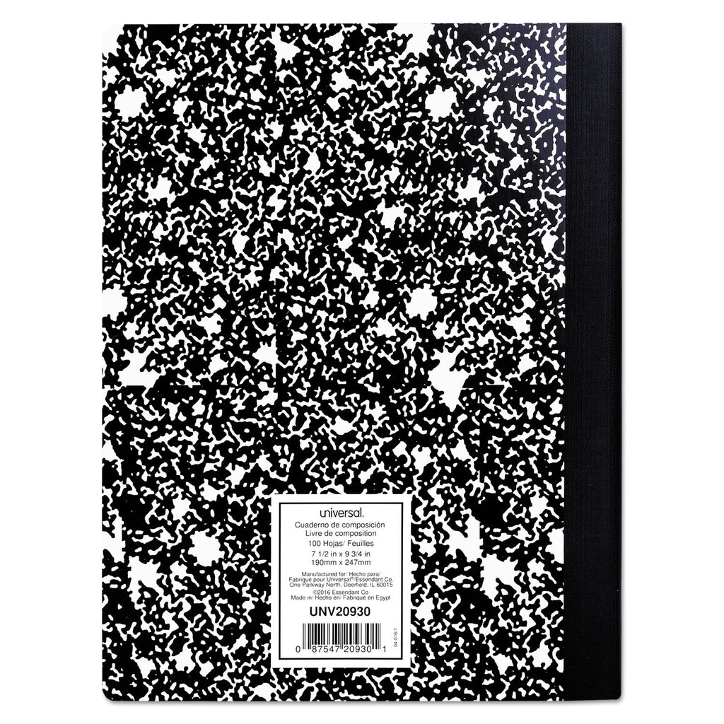 Universal Composition Book, Wide/Legal Rule, Black Marble Cover, 9.75 x 7.5, 100 Sheets