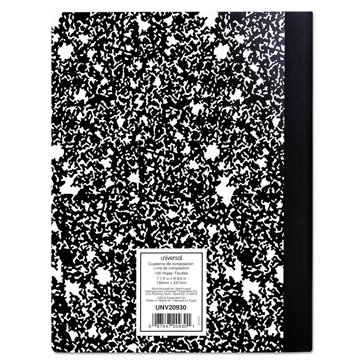 Universal Composition Book, Wide/Legal Rule, Black Marble Cover, 9.75 x 7.5, 100 Sheets