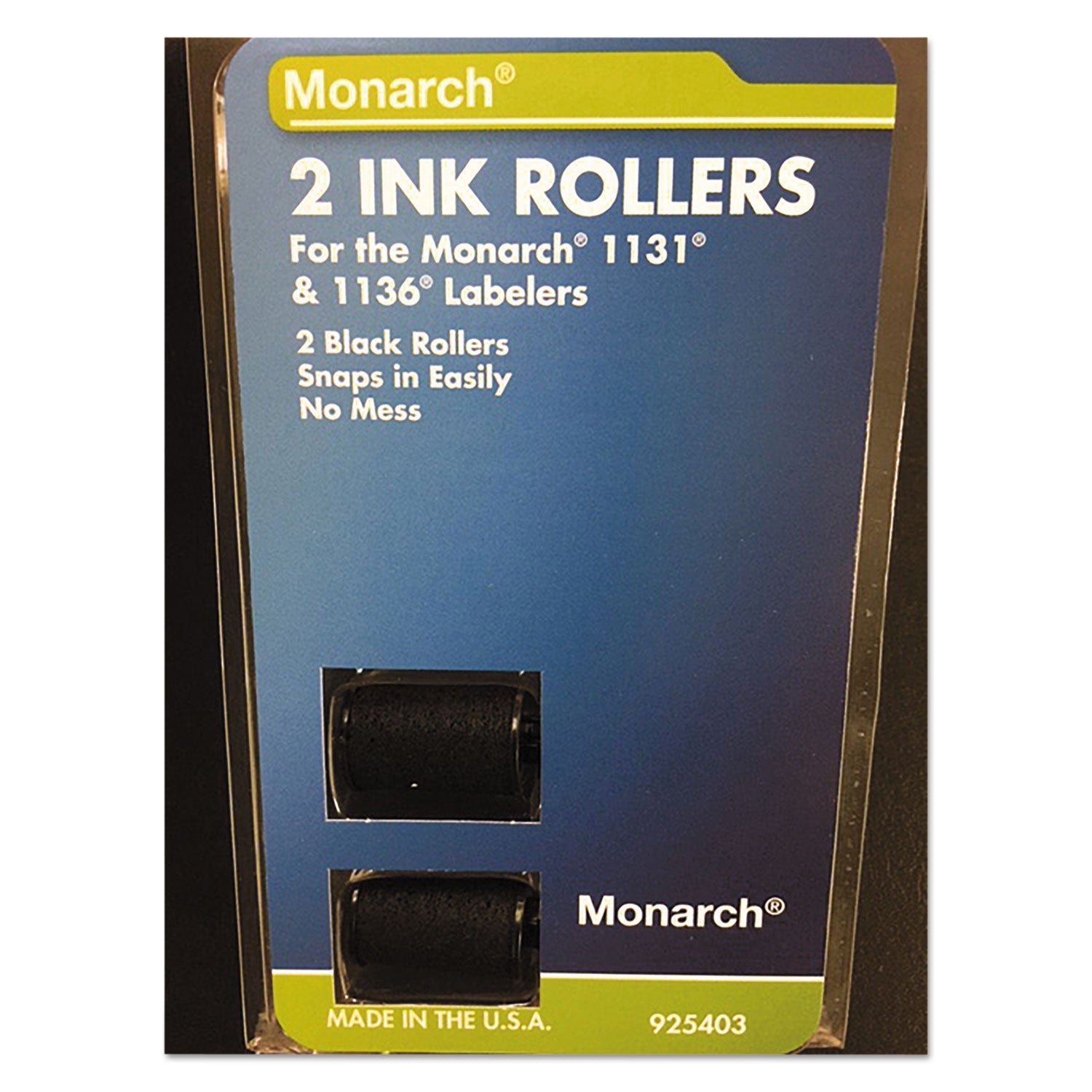 Monarch 925403 Replacement Ink Rollers, Black, 2/Pack