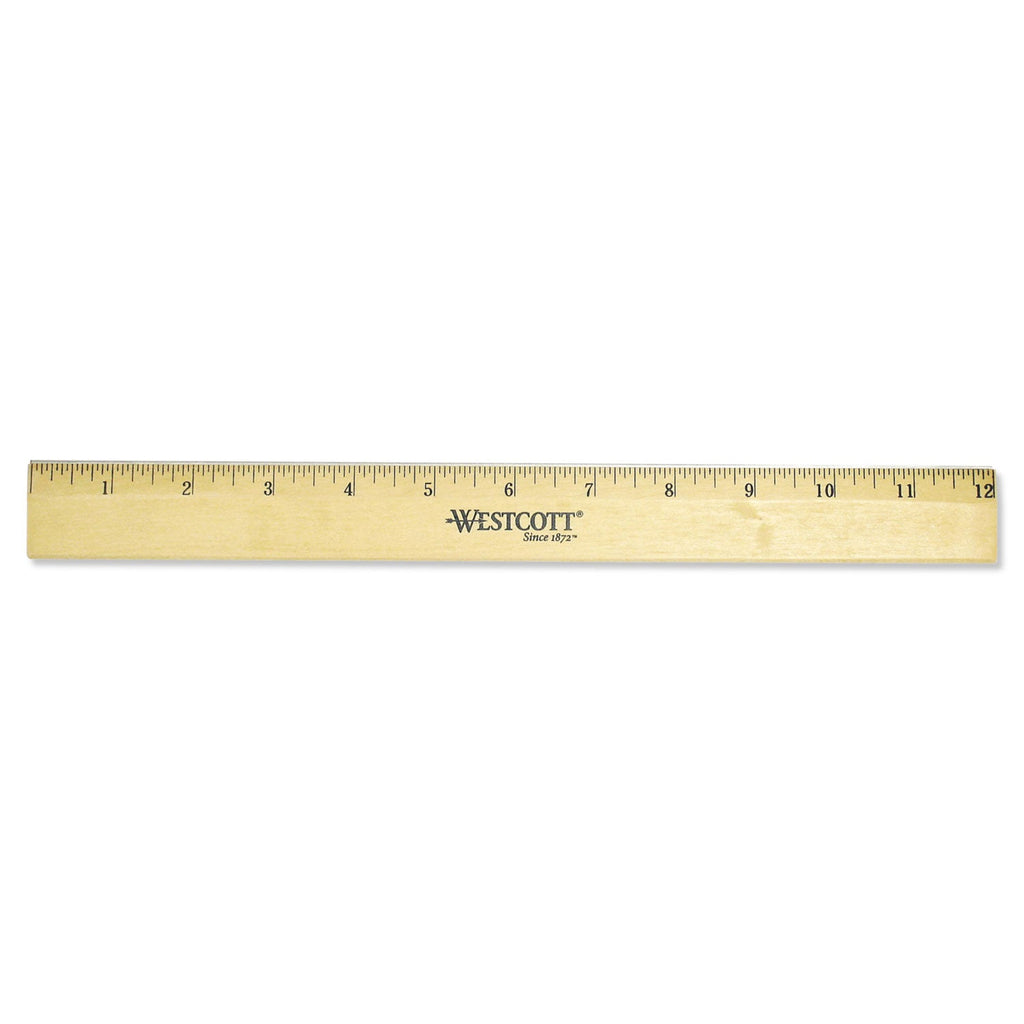Westcott Wood Ruler with Single Metal Edge, Standard, 12" Long