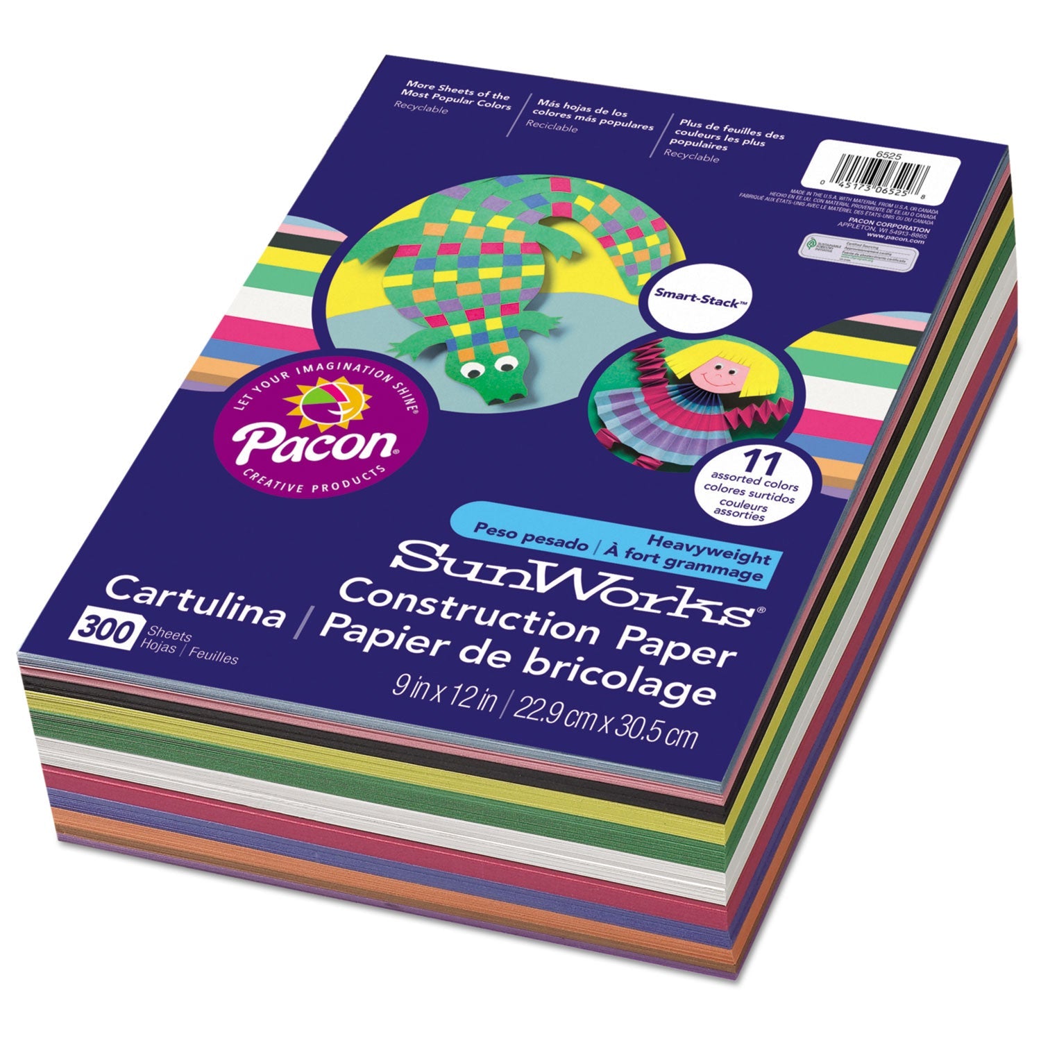 Prang SunWorks Construction Paper Smart-Stack, 50 lb Text Weight, 9 x 12, Assorted, 300/Pack