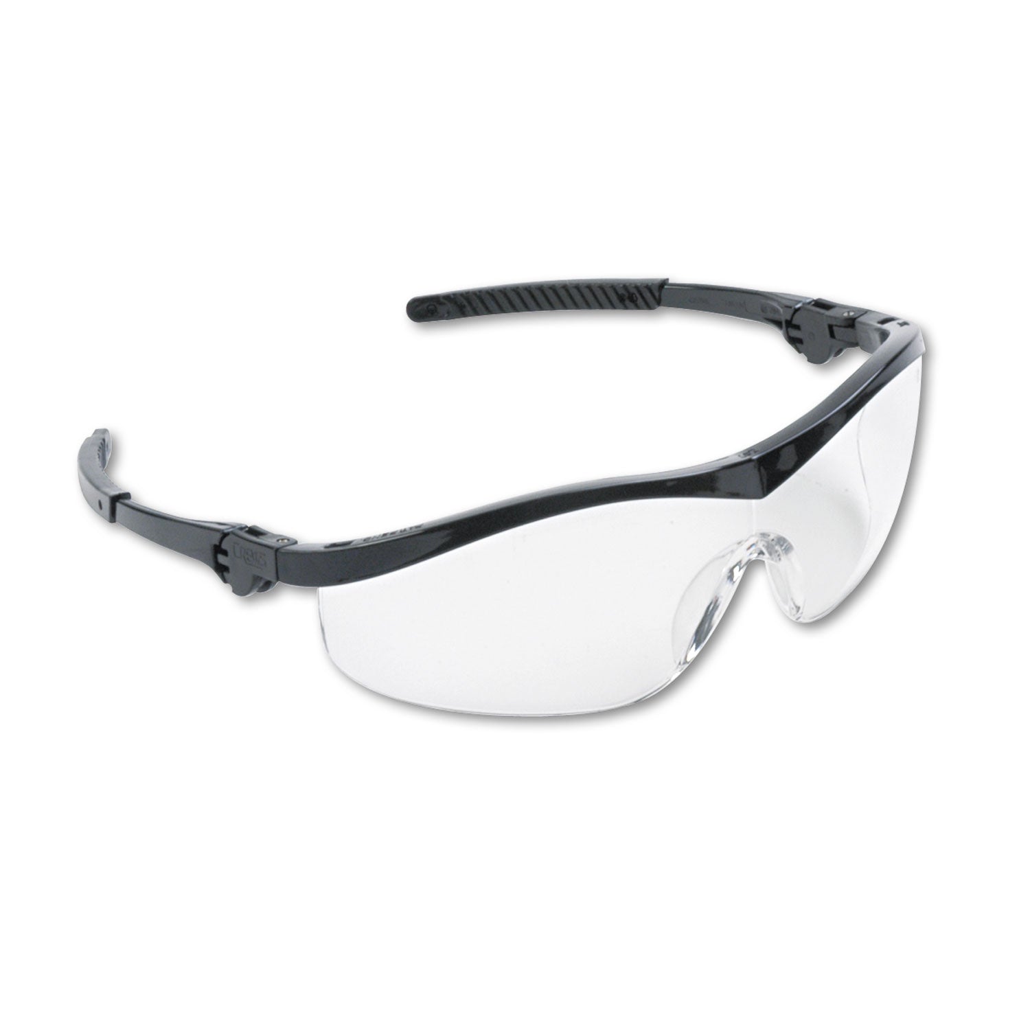 MCR Storm Wraparound Safety Glasses, Black Nylon Frame, Clear Lens, 12/Box
