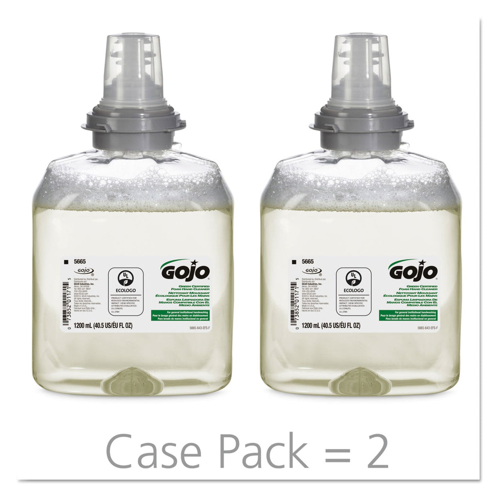 GOJO TFX Green Certified Foam Hand Cleaner Refill, Unscented, 1,200 mL, 2/Carton