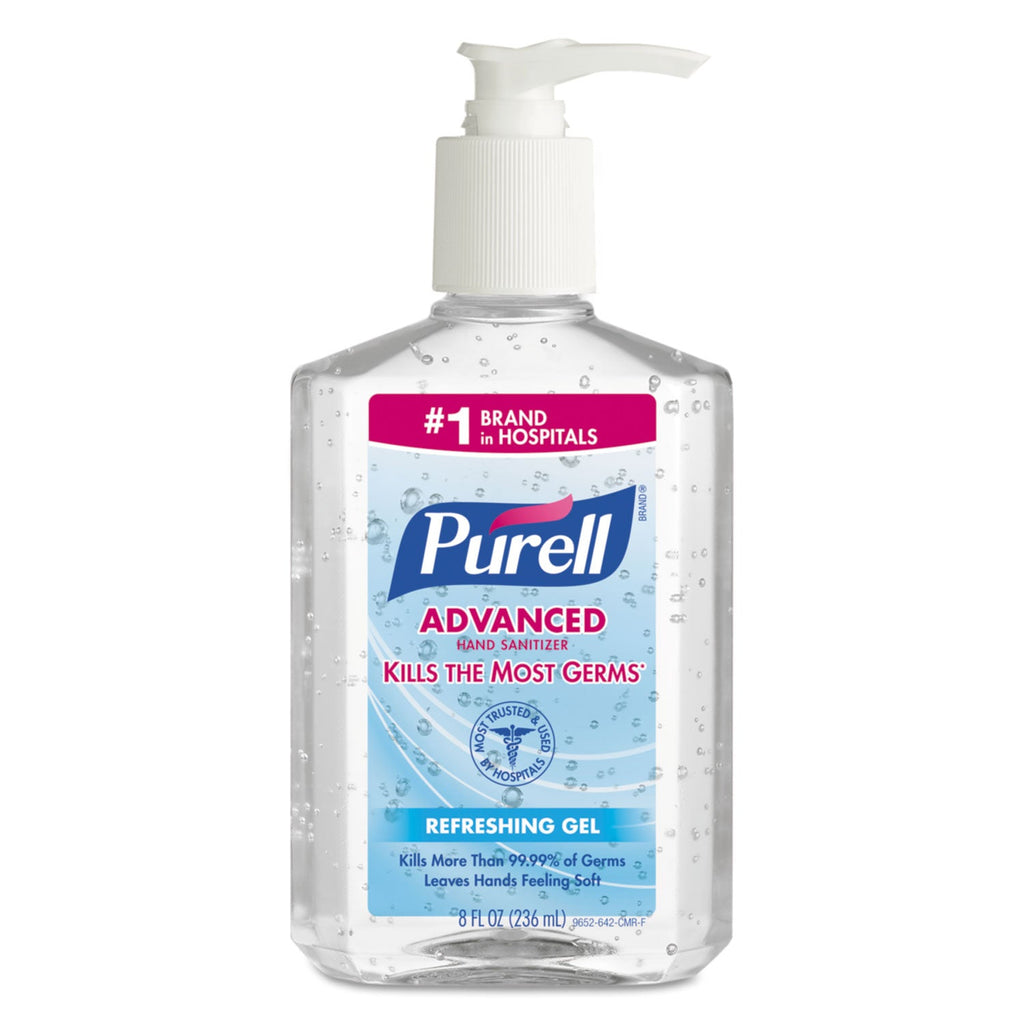 PURELL Advanced Refreshing Gel Hand Sanitizer, 8 oz Pump Bottle, Clean Scent, 12/Carton