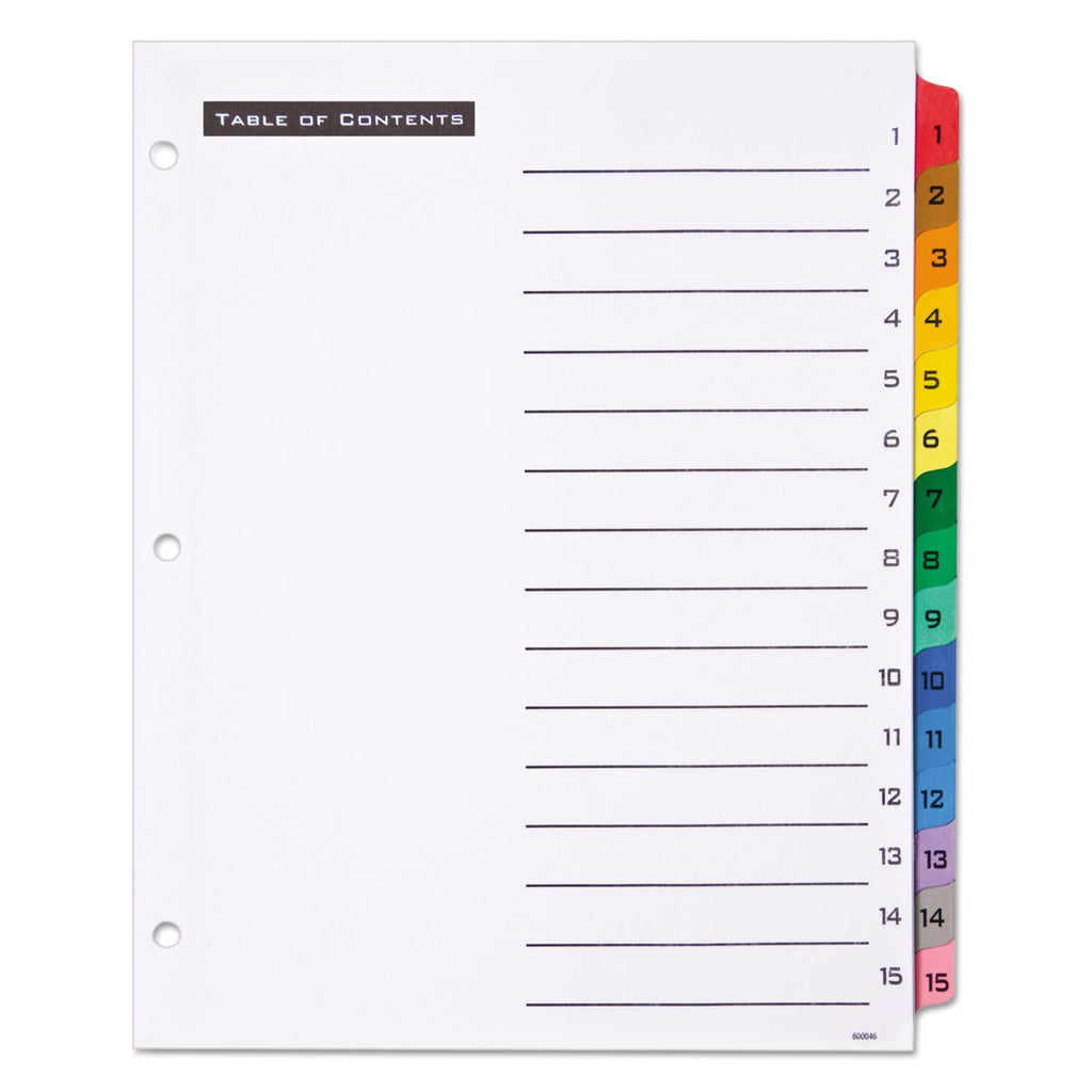 Office Essentials Table 'n Tabs Dividers, 15-Tab, 1 to 15, 11 x 8.5, White, Assorted Tabs, 1 Set