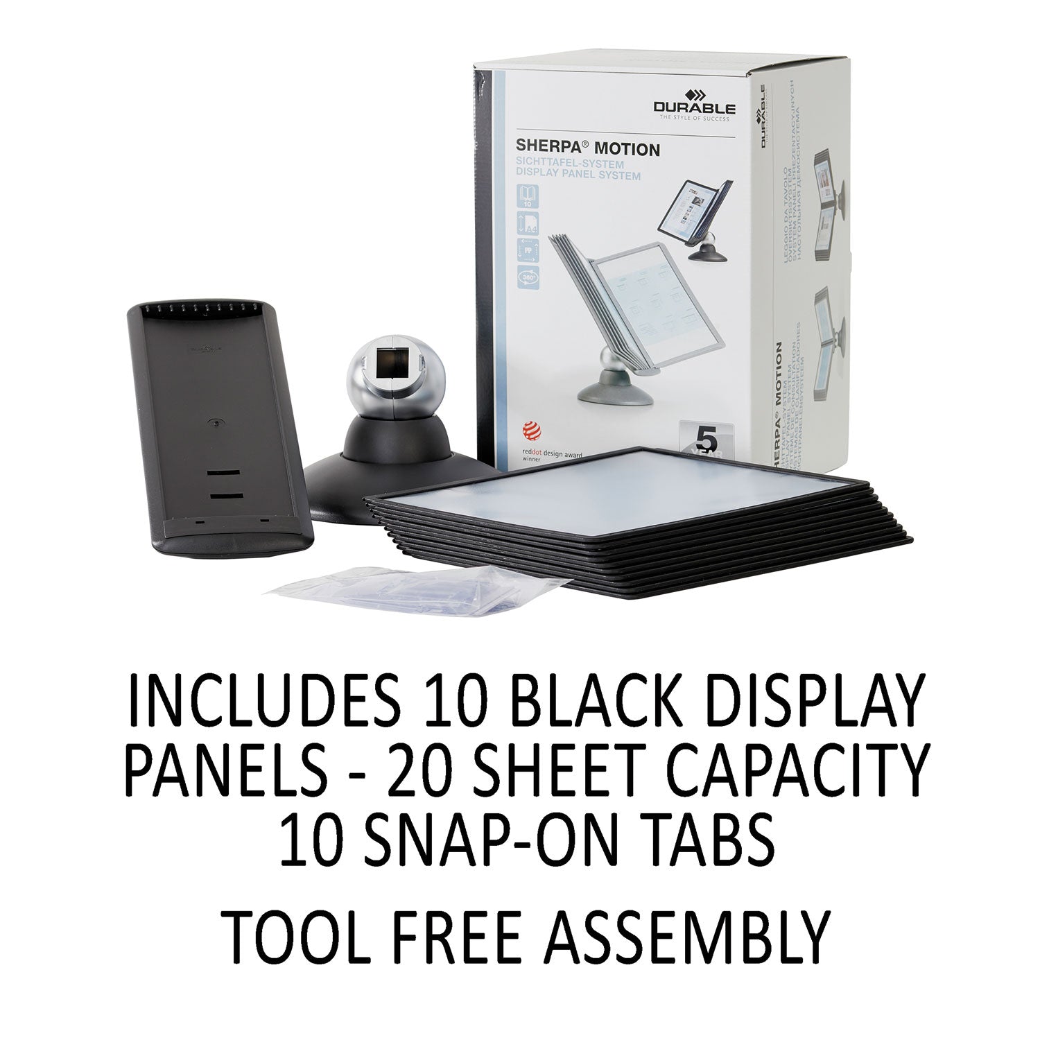 Durable SHERPA Motion Desk Reference System, 10 Panels, Black Borders