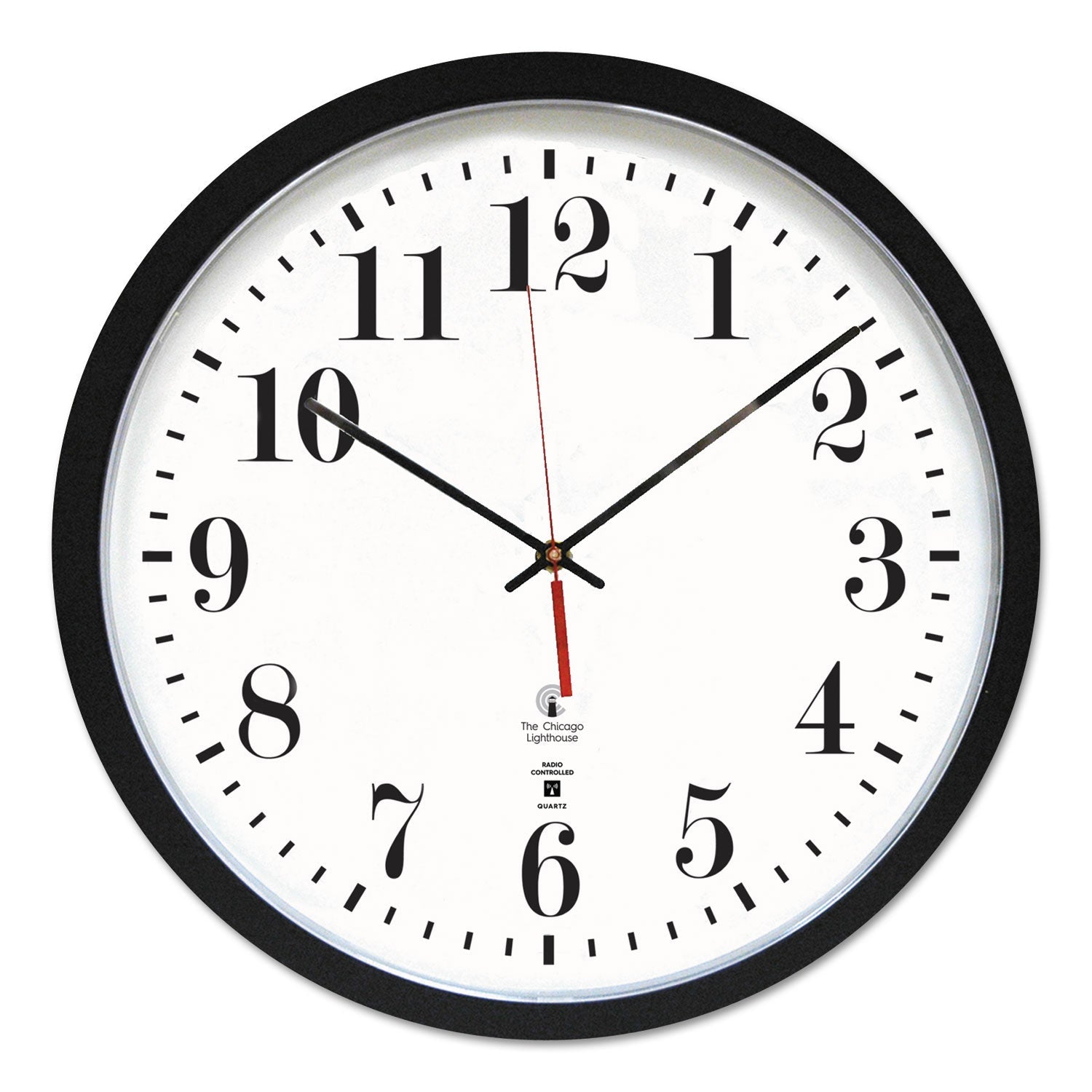 Chicago Lighthouse Black ATOMIC Contemporary Clock, 16.5" Overall Diameter, Black Case, 1 AA (sold separately)