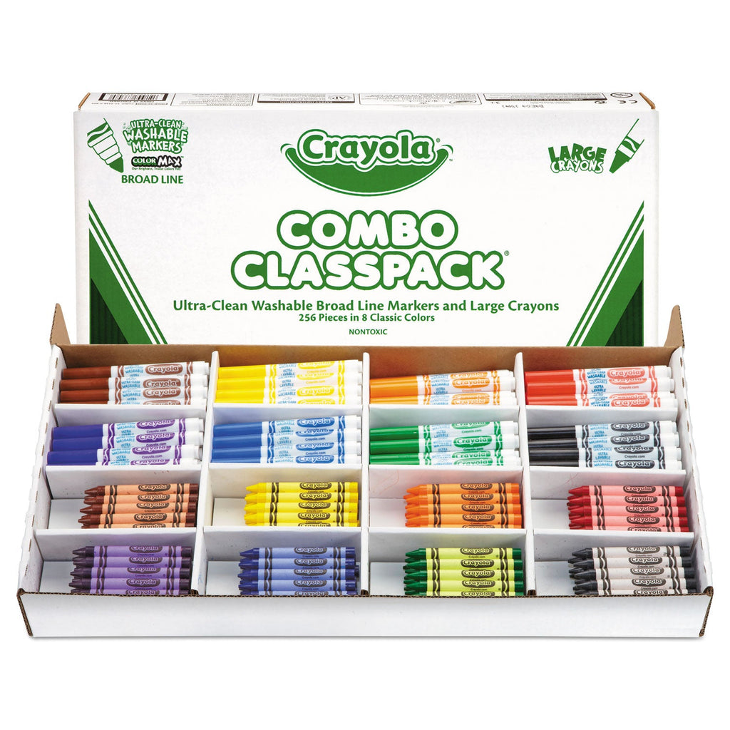 Crayola Crayon and Ultra-Clean Washable Marker Classpack, 8 Colors, 128 Each Crayons/Markers, 256/Box