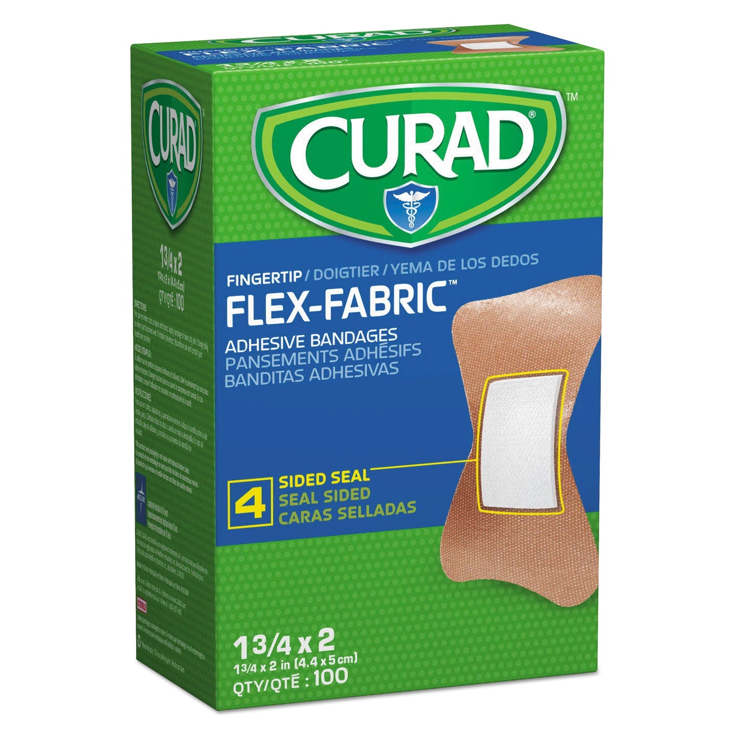 Curad Flex Fabric Bandages, Fingertip, 1.75 x 2, 100/Box