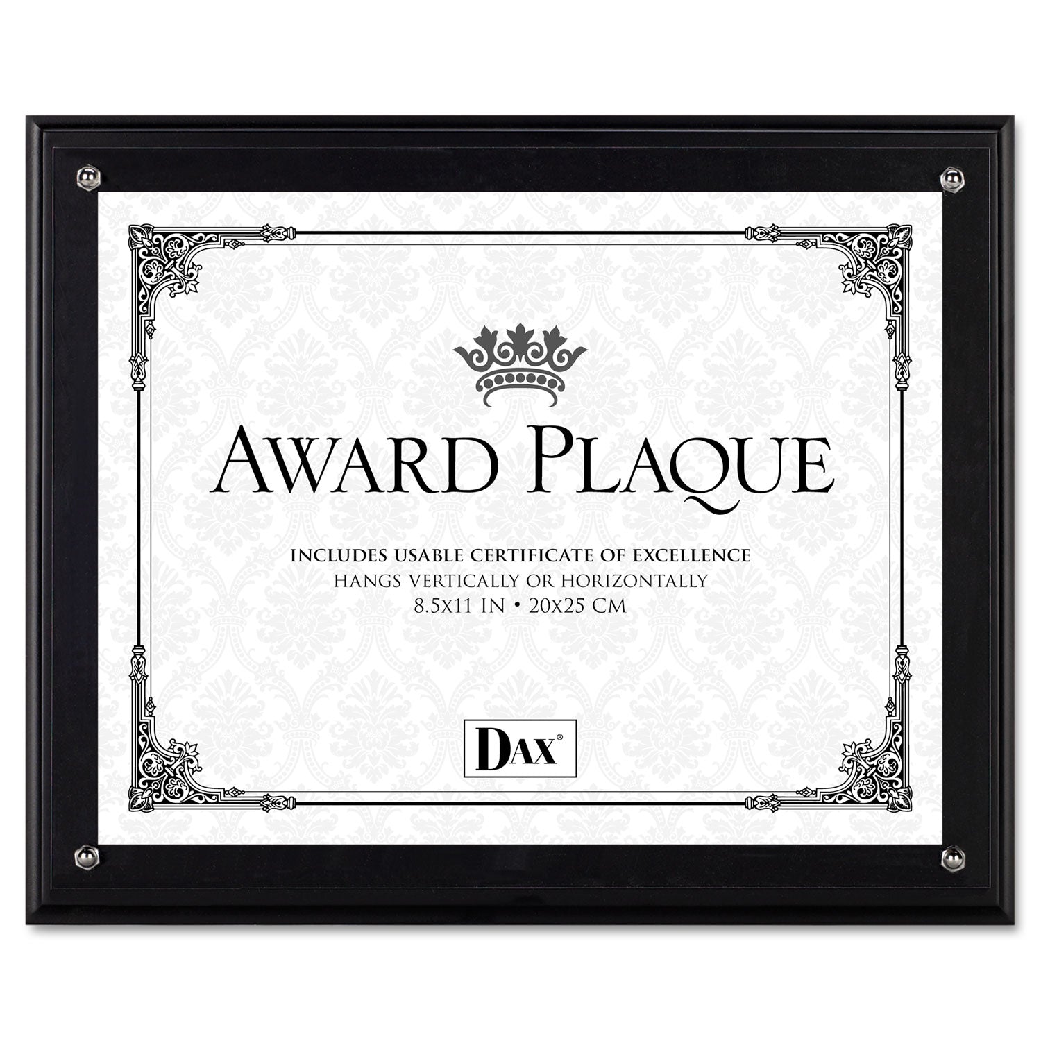 DAX Award Plaque, Wood/Acrylic Frame, Up to 8.5 x 11, Black