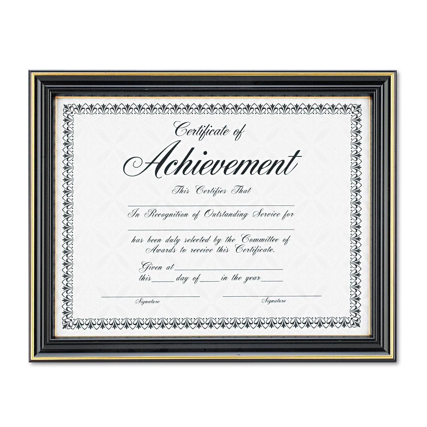 DAX Gold-Trimmed Document Frame with Certificate, Plastic/Glass, 8.5 x 11, Black