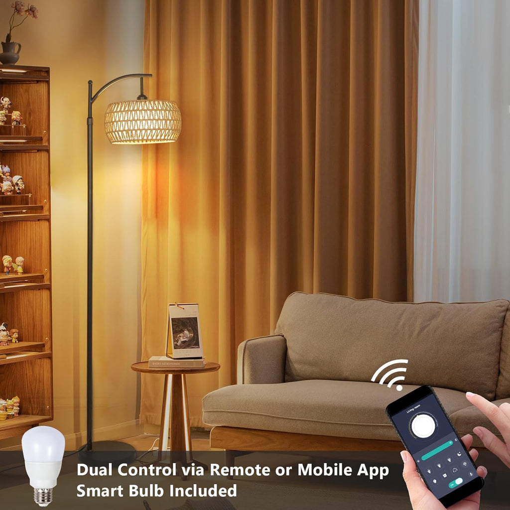 Arc Floor Lamp with Remote Control, Dimmable LED Floor Lamp with 3 Color Temperature Boho Farmhouse Tall Pole Lamp