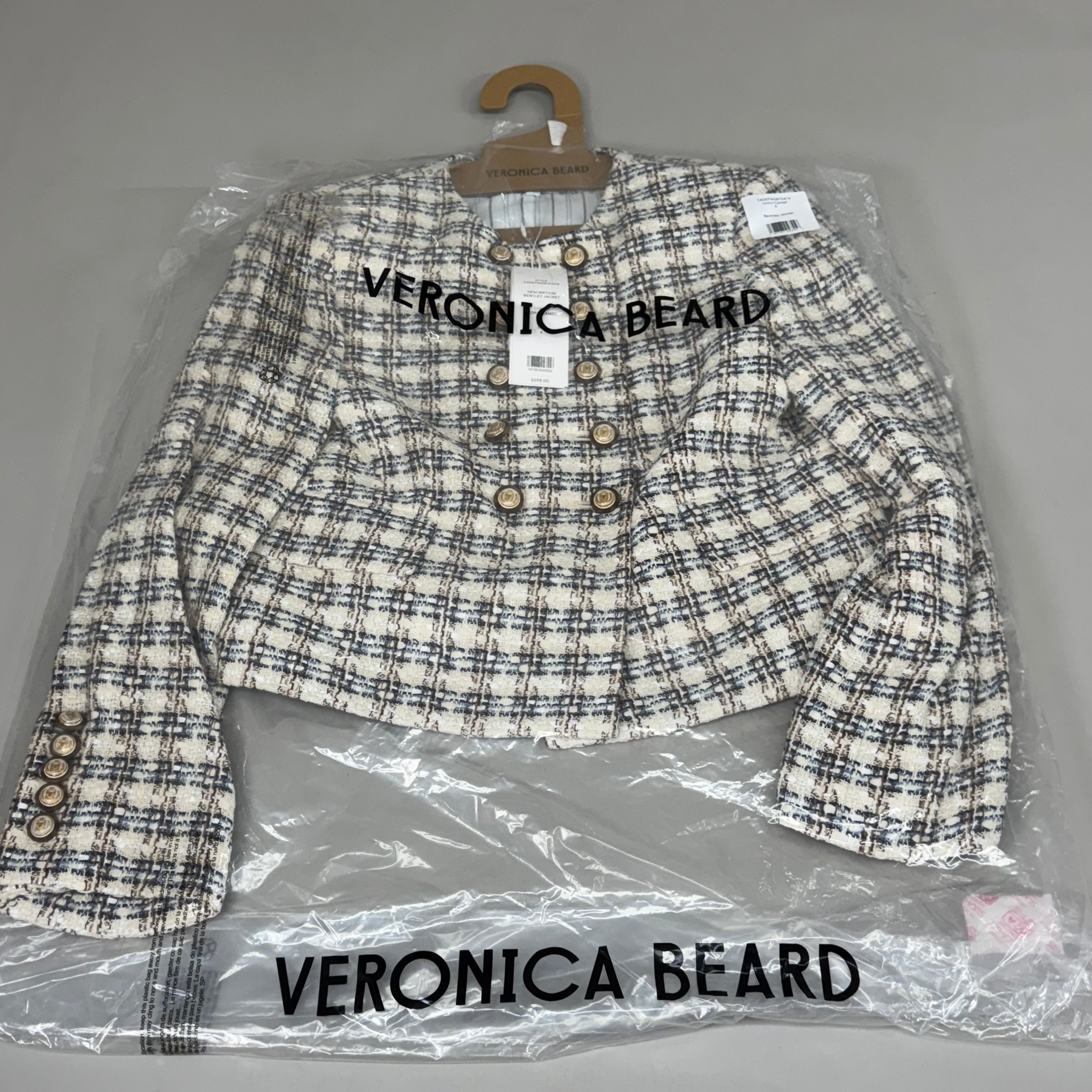 VERONICA BEARD Bentley Tweed Jacket Sz-4 Ivory/Camel 2406TW6810474