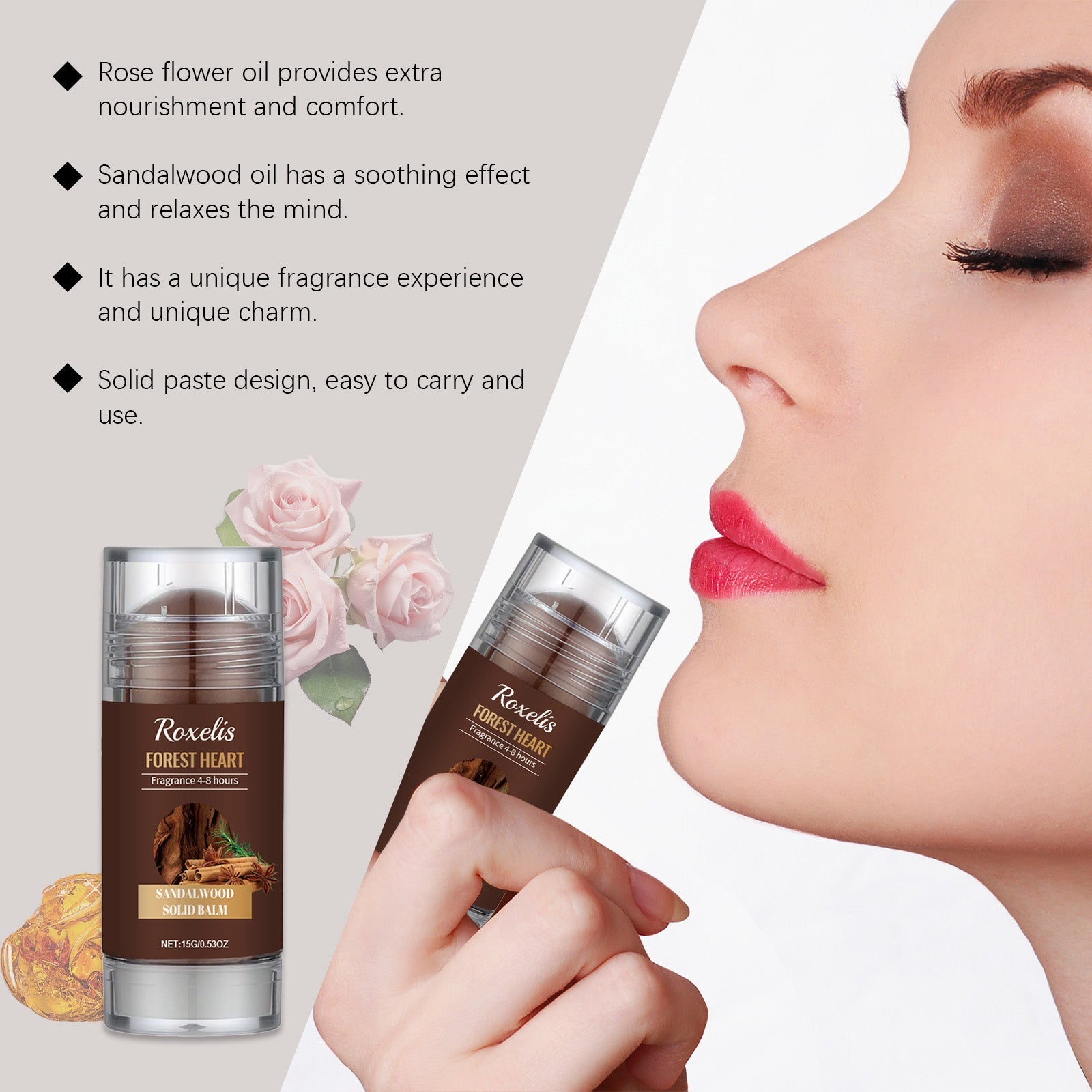 Roxelis Sandalwood Solid Balm Natural Light Fragrance Refreshing Lasting Daily Date Charming Charm Portable Solid Balm