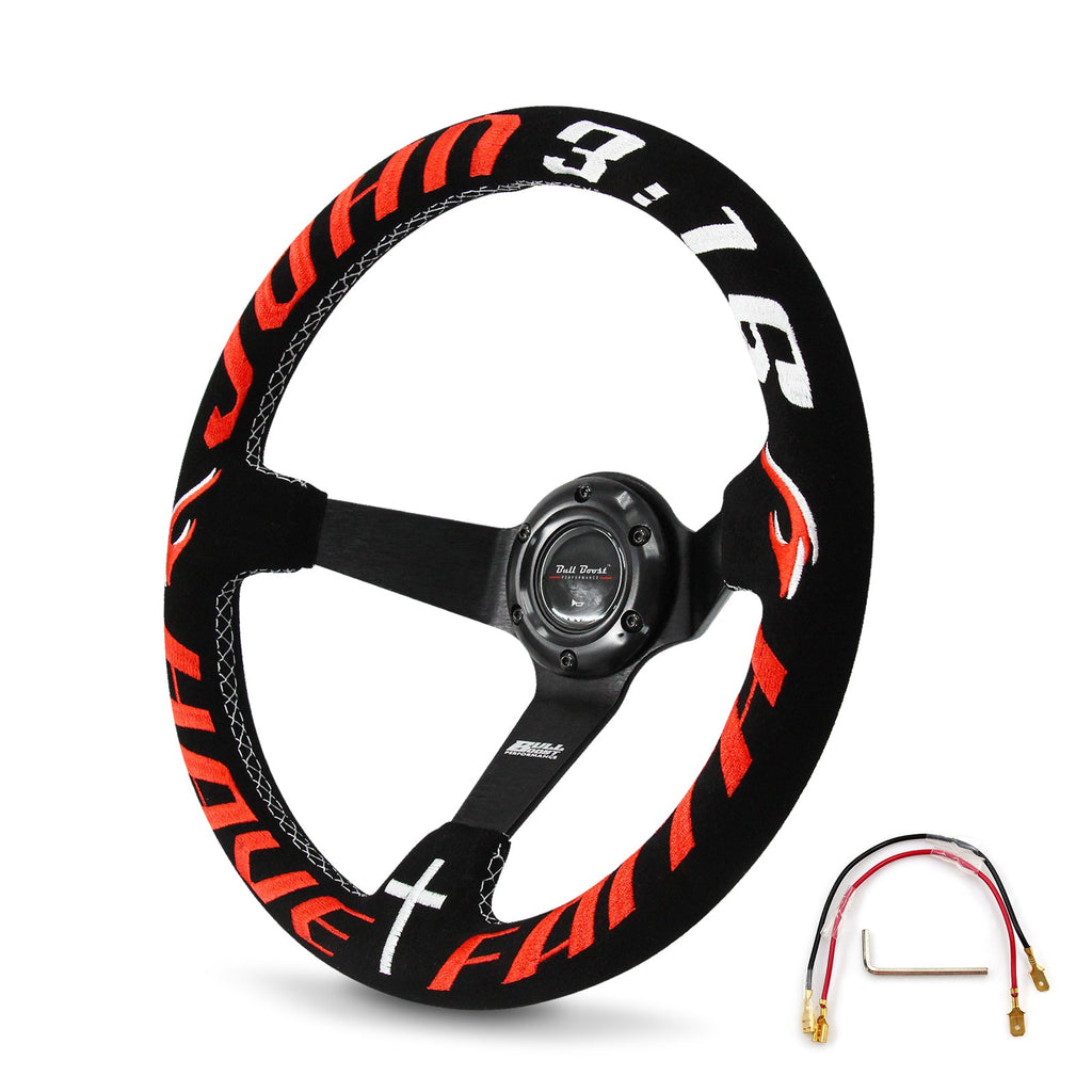 Universal 350mm 3"Deep Dish 6-Bolt Steering Wheel Black Suede Have Faith