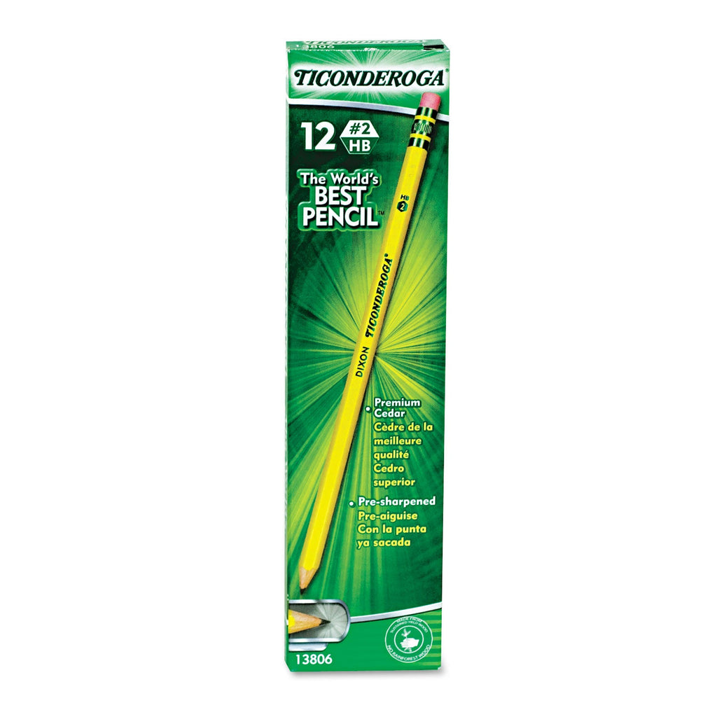 Ticonderoga Pre-Sharpened Pencil, HB (#2), Black Lead, Yellow Barrel, Dozen
