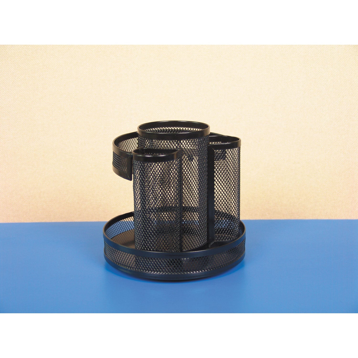 Universal Metal Mesh Rotating Desktop Organizer, 8 Compartments, Metal Mesh, 6.5" Diameter x 6.13"h, Black