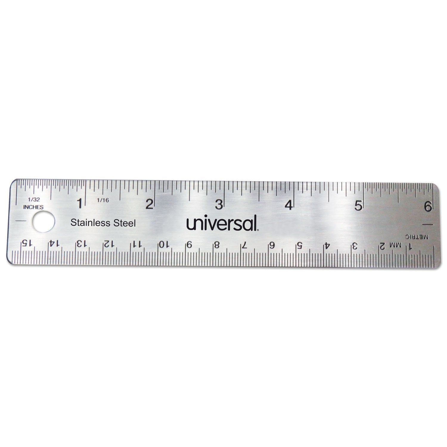 Universal Stainless Steel Ruler, Standard/Metric, 6" Long