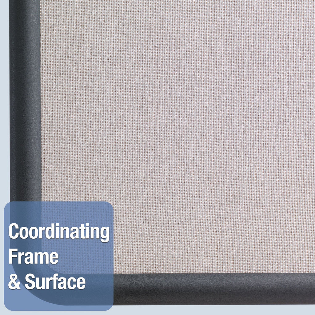 Quartet Contour Fabric Bulletin Board, 48 x 36, Gray Surface, Black Plastic Frame