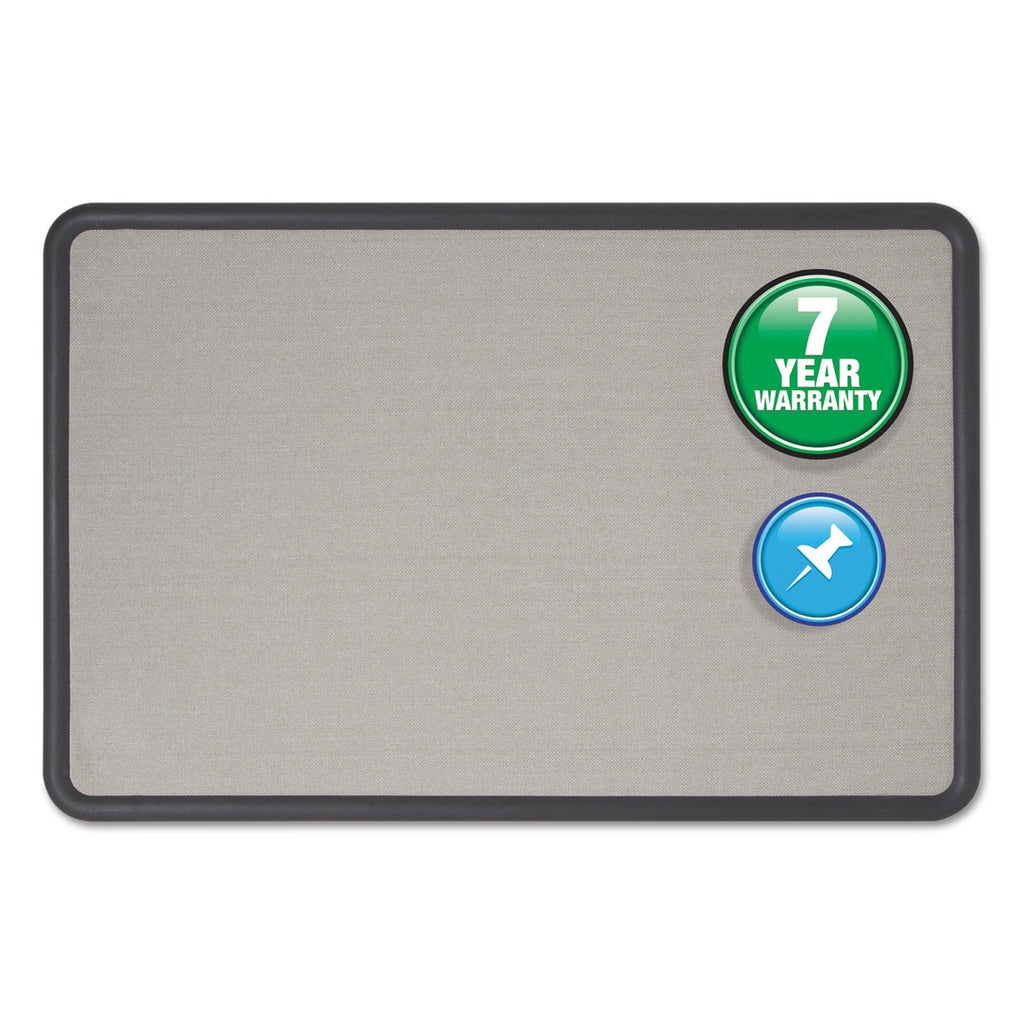 Quartet Contour Fabric Bulletin Board, 48 x 36, Gray Surface, Black Plastic Frame